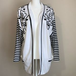 Vintage Saint Germain Paris Cardigan Sweater Medium White Black Striped Womens